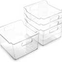 BINO | Plastic Storage Bins - 4 Pack | THE LODGE COLLECTION | Clear Storage | Containers for Organizing with Handles | Pantry Kitchen Organization | Fridge Organizer | Bathroom | Shelves Cabinet