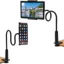 Gooseneck Tablet Holder,Adjustable Tablet Holder Mount,Cell Phone Holder,Cell Phone Stand,Tablet Stand,Long Arm Bed Desk Bracket for cell phones and tablets 4-11 Inches Device (Black)