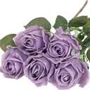 Artificial Realistic Roses Lilac Flowers 24" Real Touch Silk Roses Bouquet Long Stems Rose Fake Roses Decor for Home Party Wedding Table Centerpieces Roses Realistic - 5 Pcs
