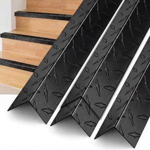 Gisafai 4 Pcs Aluminum Stair Nosing 1.5"x 1.5"x 48" Diamond Plate Non Slip Window Sill Nosing Plate Metal Staircase Ledge Guard Stair Edge Protector for Wall Edge Corner Guard Angle Black