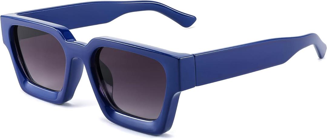 FEISEDY Retro 90s Square Sunglasses for Women Men Trendy Chunky Rectangle Sunglasses UV400 Protection B2385 (009 Blue | Gradient Grey Lens)