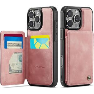 Vinich for iPhone 16 Pro Wallet Case with Card Holder, RFID Blocking Credit Slots Kickstand Shockproof Phone Cover Fit for iPhone 16 Pro 6.3" Rose Pink