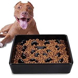 Square Slow Feeder Dog Bowls, Ceramic Fun Slow Eater Bowl for Small Medium Breed (Turquoise)