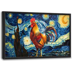 Flintis Large Rooster Wall Art Starry Sky Night Chicken Pictures Wall Decor Abstract Animal Canvas Painting Print Artwork Decoration Framed for Living Room Bathroom Master Bedroom Office 36L x 24W