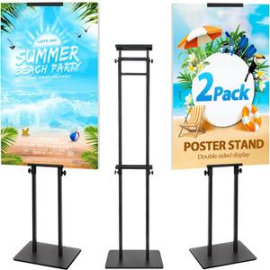2Pack Poster Stand for Display, Heavy Duty Floor Standing Sign Holder, Double-Sided Poster Board Stand, Adjustable Height Up to 80 inch, Outdoor Banner Stand for Board & Foam Display, Black