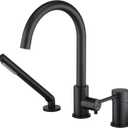 Deck Mount Tub Faucet Black with Sprayer High Flow Bathtub Faucets Brass Tub Filler Bathroom Faucets with Handeld Shower Mounted Roman