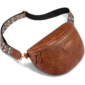 LOVEVOOK Fanny Packs for Women Cross Body, Vegan Leather Belt Bag for Women, Waterproof Sling Purse Fashion Waist Pack Designer Chest Bum Bag with Boho Style Strap