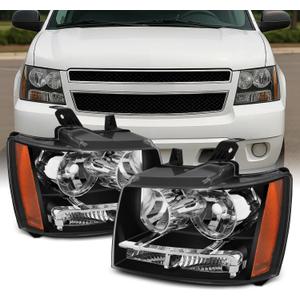 AKKON - For Black Bezel 07-13 Suburban Tahoe Avalanche Headlights Front Lamps Direct Replacement Left + Right, Low Beam: H11, High Beam: 9005, Car Vehicle Light Assembly, Black Housing
