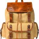 NATURAHIDE Leather Canvas Backpack Durable Vintage Large Travel Laptop Bag for Men & Women Work Hiking School (Tan)