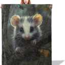 Cute Possum on Branch Throw Blanket 50"x60", Wildlife Lover Blankets for Couch Bed Decor, Warm Flannel Polyester Possum Gifts for Adults Kids