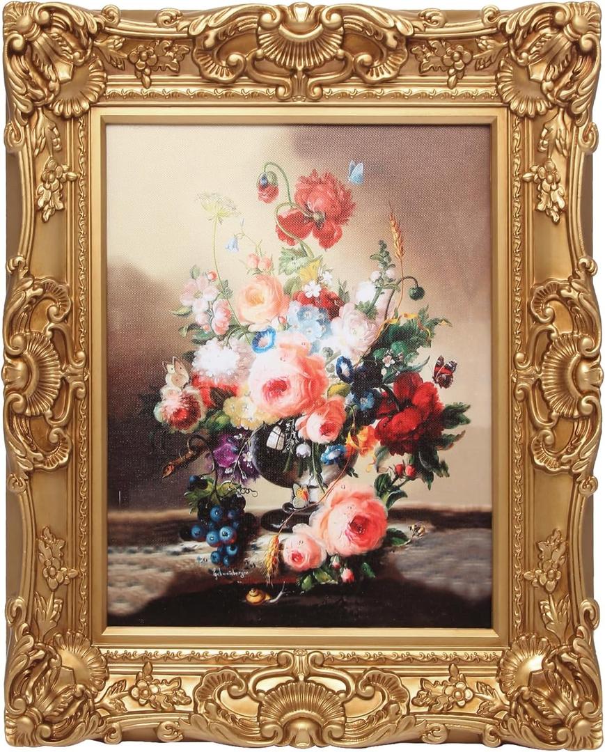 Antique Bronze Gold 11x14 Picture Frames with Oil Painting - Vintage Wall Decor for Gallery Collage, Shatterproof Tempered Glass & Ready to Hang