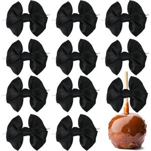 AIMUDI Black Satin Ribbon Twist Tie Bows for Treat Bags - 3.5" Black Bows for Crafts, Gift Wrapping & Wedding Favors - 24 Counts