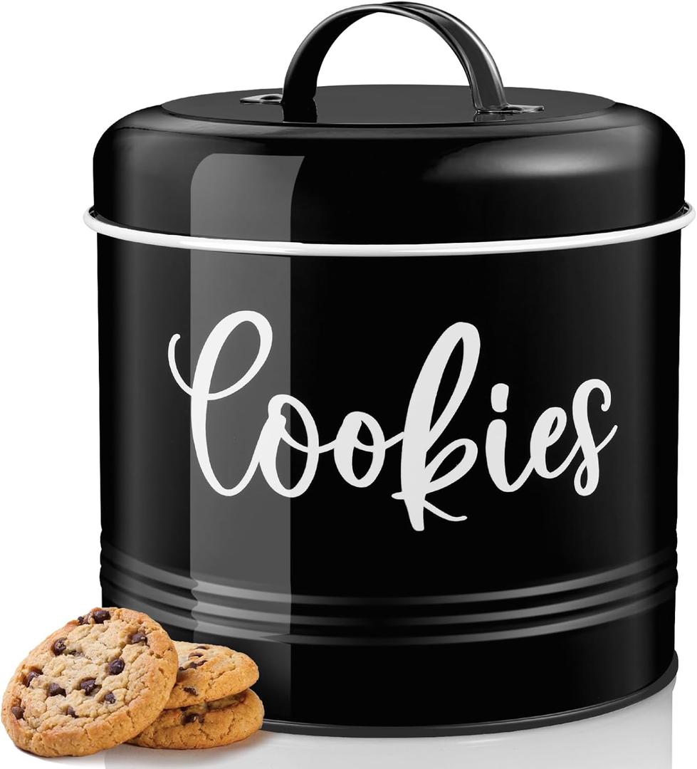 Farmhouse Cookie Jar for Kitchen Counter, 1 Gallon Vintage Cookie Jar with Airtight Lid, Large Food Storage Container for Candy, Cookies, Dessert, Black Kitchen Decor and Accessories