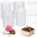 Eaasty 400 Pcs Mini Dessert Plates with Tasting Spoons Disposable Serving Trays 100 Pcs Small Square Appetizer Plates and Clear Plastic Trays with Mini Spoons for Desserts Party Fruit(Oval Leaf)