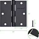30 Pack Black Door Hinges, 3.5 x 3.5 Inch Black Hinges for Interior Doors 3 1/2 Inch Hinges for Residential Doors, Square Corners Interior Door Hinges for Standard Flat/Bedroom