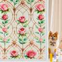 Countewol Frosted Static Cling Window Film, Stained Glass Privacy Film with Rose Pattern, Anti-Glare UV Protection, Removable Decorative Window Clings for Home/Bathroom (Frosted Rose, 23.6 x78.7 in)
