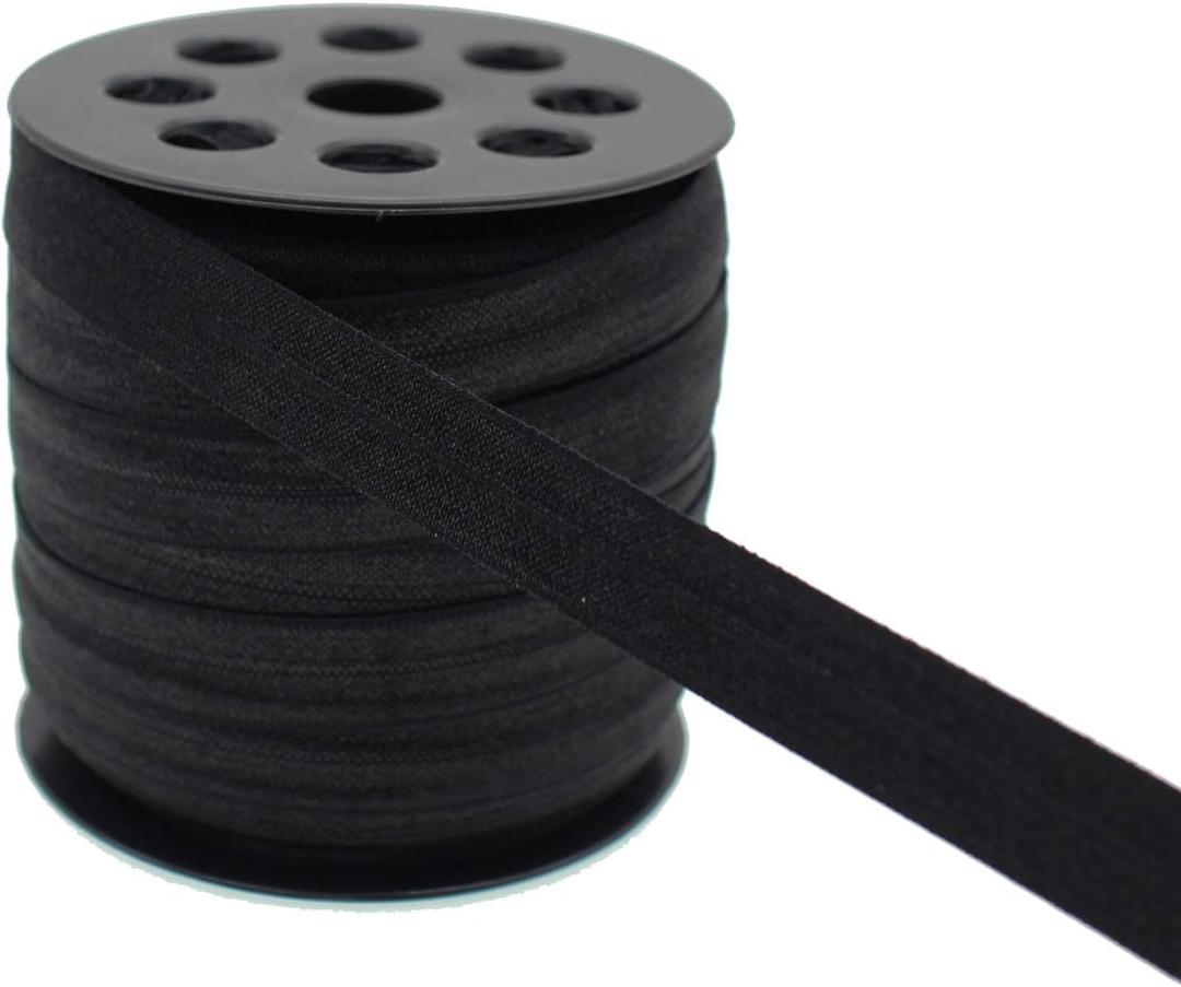 Black Fold Over Elastic 5/8 inch 40Yards Solid Stretchy FOE Band Trim for Sewing Elastic Fabric Ribbon for Crafts-Headband Making-Hair Ties(1.5CM)