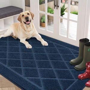 BEQHAUSE Dirt Trapper Door Mat 36" x 60", Doormat Non-Slip Entryway Rugs Washable, Dog Door Mat Stain Resistant and Absorbent Welcome Floor Mat for Front Back Door, Mud Wet Shoes & Paws, Navy Blue
