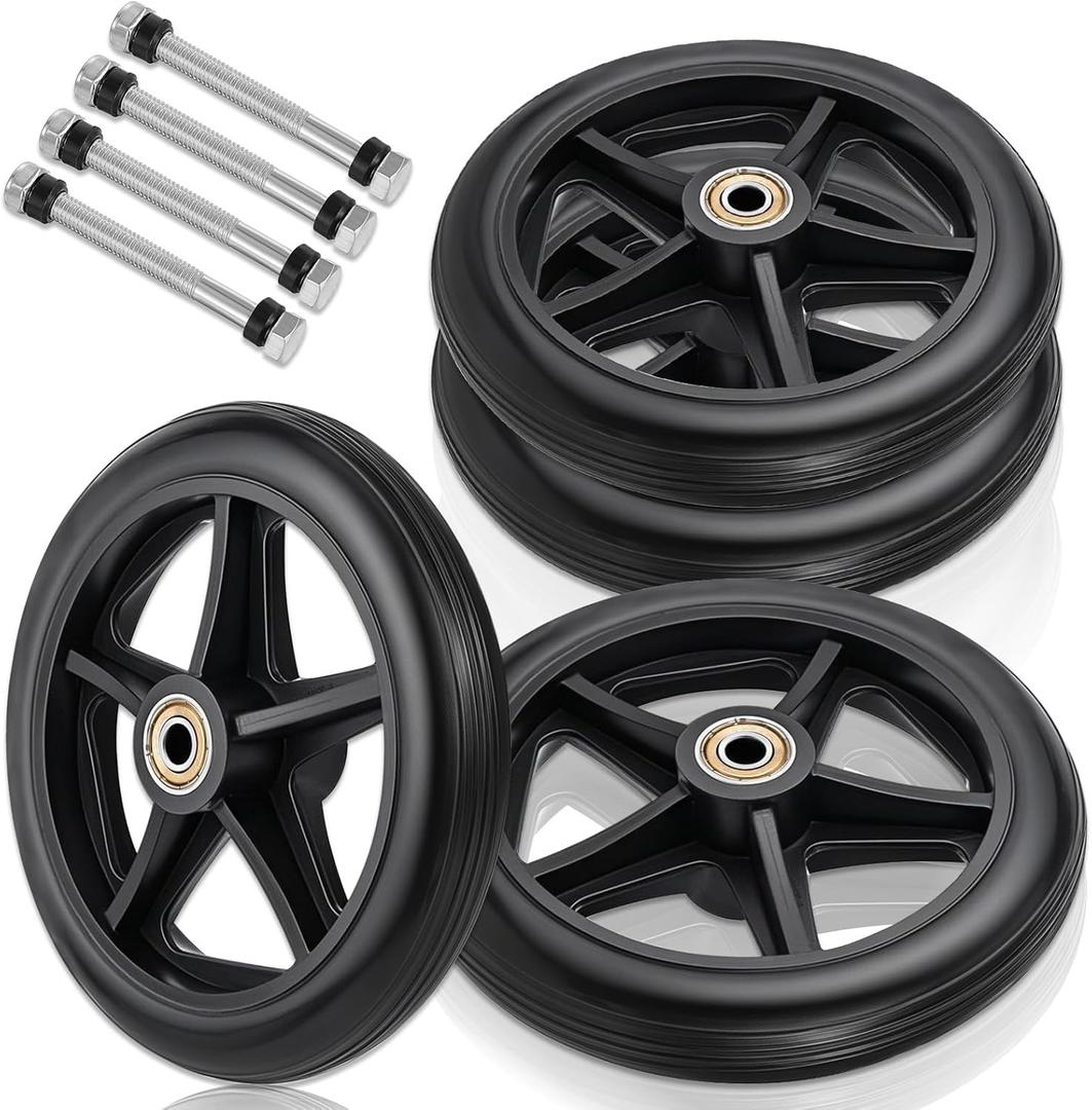 4 Pcs 6 Inch Walker Wheels Replacement, Replacement Wheels for Walkers Solid Wheelchair Front Wheel With 4 Axles for Wheelchairs, Rollators, Walkers