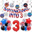 Spider Theme 3rd Birthday Party Supplies Decorations Swinging into 3 Banner Red Blue Spider Theme Number Foil Balloons Hanging Swirl Cards Cartoon Parties Spiders Birthday Party Supplies