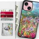 for iPhone 14 Plus Wallet Case,Detachable Flip Folio Cover RFID Blocking 4 Card Slots Holder Premium PU Leather Magnetic Kickstand Protective Phone Case 6.7" Nice Flower Garden