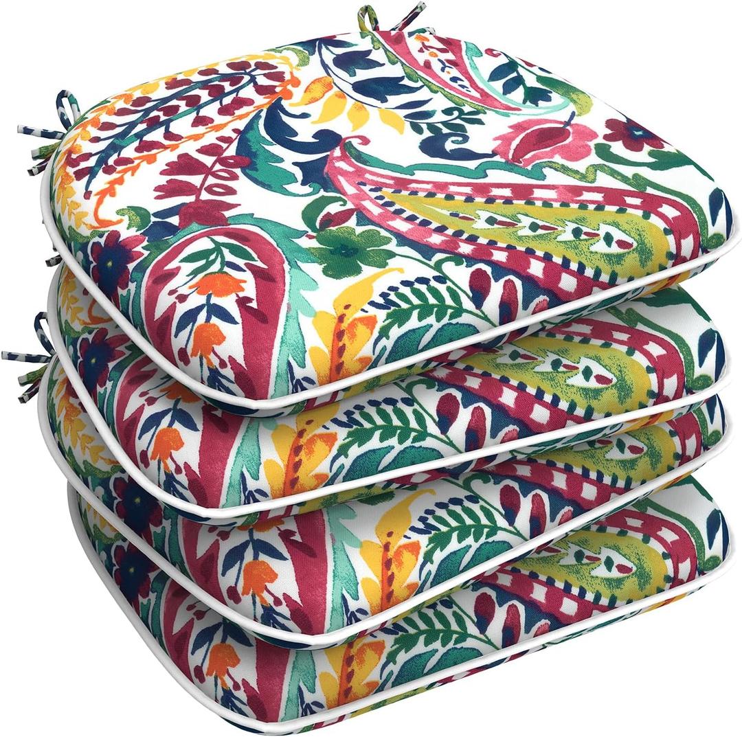 LVTXIII Set of 4 Outdoor Chair Cushions for Patio Furniture, Water Repellent Patio Chair Cushions 17"x16" with Ties, U-Shaped Dining Chair Pads for Garden Kitchen Use, Vigour Paisley