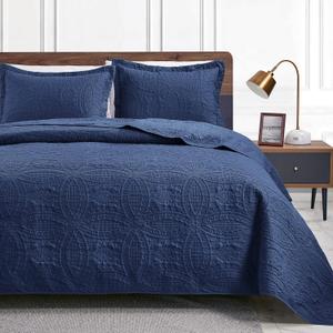 Love's cabin Quilts for Queen Bed Navy Blue Bedspreads - Soft Bed Summer Lightweight Bedspread Comforter - Modern Style Coin Pattern Coverlet for All Season - 3 Pieces (1 Quilt, 2 Pillow Shams) (Full/Queen (90"x96"))