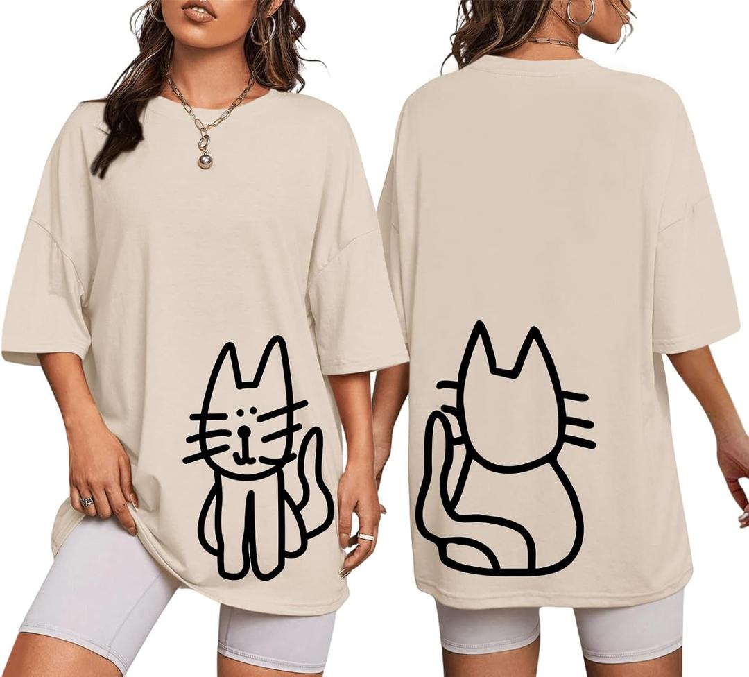 Cute Cat Shirts for Women Oversized Black Cat Graphic Tshirt Casual T-Shirt Kawaii Tees Aesthetic Funny Tops (XX-Large)