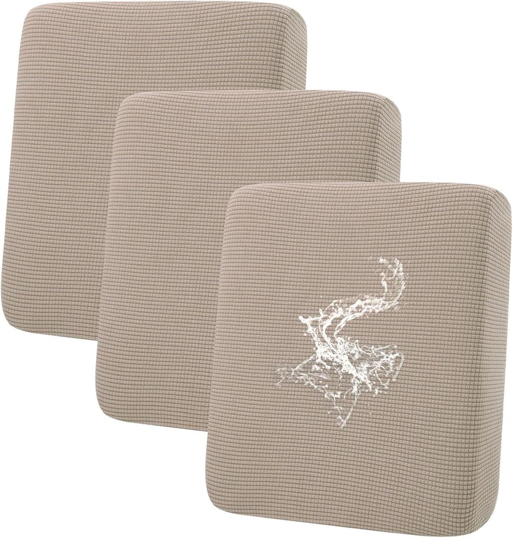 hyha Waterproof Couch Cushion Covers for Pets, Non Slip Sofa Seat Cover for Dogs Washable, Soft Thick Stretch Jacquard Fabric, Sofa Slipcovers with Elastic Bottom (3 Pieces, Taupe)