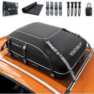 VENTURE 4TH Rooftop Cargo Carrier - 21 Cubic Feet Waterproof Car Roof Cargo Bag with Tie-Down & Compression Straps, Fits Most Vehicles with or Without Roof Racks, Sidebars & Crossbars