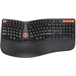 MEETION Ergonomic Keyboard 2.4G Wireless/Bluetooth Split Keyboard with Cushioned Palm Rest, Full Size Multi-Device Keyboard for Windows/Mac/PC/Laptop, Black