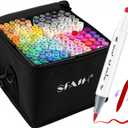 SFAIH Alcohol Markers Brush & Chisel - 121 Colors Double Tipped Art Markers for Adult Coloring Illustration, Gifts for Artist Adult - Adjustable Shoulder Strap & Faux Leather Lining & Outer Zip Pocket