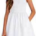 ALISISTER Girls White Dresses Sleeveless Bubble Graduation Party Formal Dress Summer Short Sundress with Pockets 12-13 Years