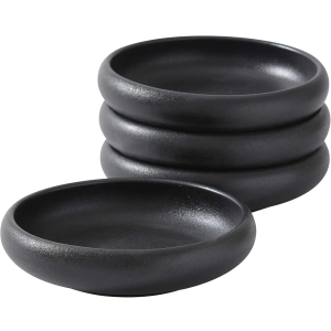 Uaral Japanese Salad Plate,Black Plates and Bowls Set,Stoneware Black Plate Set,Appetizer Plates Set of 4,5.5 inch,14 oz(Texture Matte)