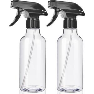 Spray Bottles 2-Pack, 10 Oz, Mist & Stream, Heavy Duty Spraying Empty Water Sprayer Bottle, BPA Free Plastic Refillable Containers for Cleaning Solutions, Plants, Hair, Essential Oils (Clear)