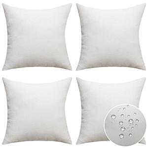 Home Brilliant Outdoor Pillows Waterproof Linen Pillow Covers Bohemian Throw Pillow Covers for Patio Living Room Kid, 4 Pieces, 16 x 16 inches(40cm x 40cm), White