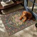 10x14 Black and Pink Moody Vintage Boho Oriental Soft Washable Area Rug