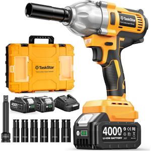 Cordless Impact Wrench 1/ 2 Inch, 1200N·m(886ft・lbs) Brushless High Torque Impact Gun, 21V Electric Impact Driver, 2x4.0Ah Batteries, Charger & 6 Sockets, Variable Speeds for Car/ Truck RV/ Mower