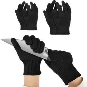 Cut Resistant Gloves, Level 5, Non-Slip Grip, Machine Washable, for Kitchen, Oyster Shucking, Woodworking (Black(female))
