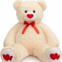 HollyHOME Giant Teddy Bear 4ft Stuffed Animal Large Bear Plush with Red Heart Valentines Anniversary Birthday Gifts for Girlfriend Lover Mom Kids 48 inch Beige