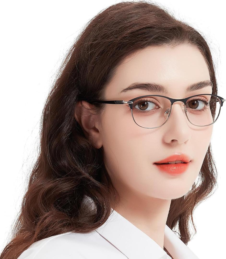 Blue Light Blocking Glasses Metal Frame Non Prescription Eyeglasses (Black)