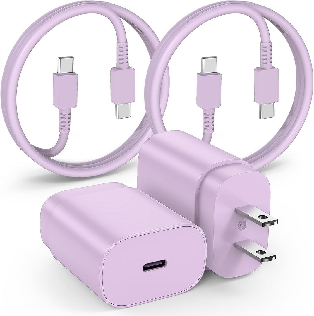 For Samsung Galaxy Super Fast Charging Cord Type C Charger, 25w Android Phone Charger Block &3ft USBC to USB-C Cable for Galaxy S25/S24 Ultra/S24 S23 S22 S21 S20 (Ultra/Plus),iPad Pro/Air/Mini 2Pack (Purple)