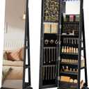 SONGMICS 6 LEDs Mirror Jewelry Cabinet Organizer, 360° Swivel, Lockable
Frameless Full-Length Mirror with Storage, Jewelry Armoire, 3 Storage Shelves, Black Surface, Black Lining UJJC007B01