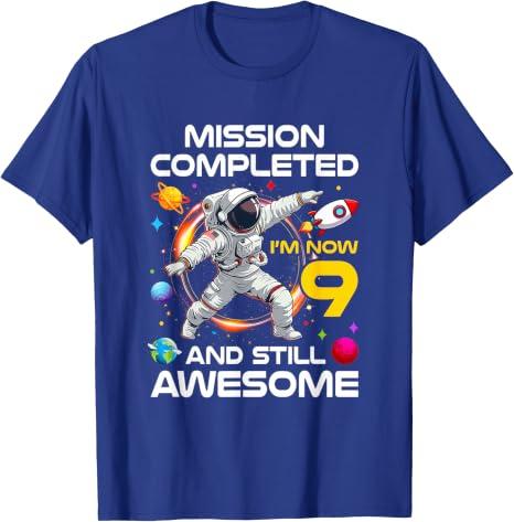 9Th Birthday Astronaut 9 Years Old Outer Space Birthday T-Shirt,Medium