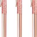 ZZTX 3 Pcs Rose Gold Ballpoint Pens Metal Pen Bling Dynamic Liquid Sand Pen Pretty Pens With Refills Black Ink Office Supplies Gift Pens For Christmas Wedding Birthday