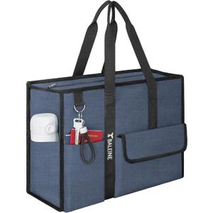 BALEINE Large Utility Tote Bag with Reinforced Bottom, Multi Pockets Foldable Tote Bag for Nurse, Travel, Work (Navy)