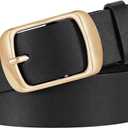 WHIPPY Women Leather Belts for Jeans Pants Fashion Dress Belt for Women with Solid Pin Buckle (Black)