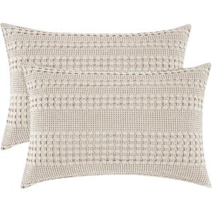 PHF 100% Cotton Waffle Pillow Shams King Size, 2 Pack 20" x 36" Soft Skin-Friendly Pillowcases, No Filling, Aesthetic Woven and Breathable Waffle Weave Pillow Case Covers for Bed, Oatmeal