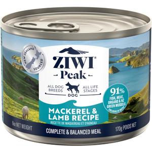 ZIWI Peak Canned Wet Dog Food All Natural, High Protein, Grain Free, Limited Ingredient, with Superfoods (Mackerel & Lamb, Case of 12, 6oz Cans) (EXP 07/10/27)