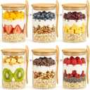 6 Pack Overnight Oats Containers with Bamboo Lids, Labels & Spoons, 22oz Glass Jars with Bamboo Lids, Airtight Meal Prep Jars Yogurt Containers for Chia Seed Pudding Salad Cereal Coffee Flour